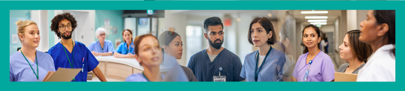 Banner showing healthcare professionals at work