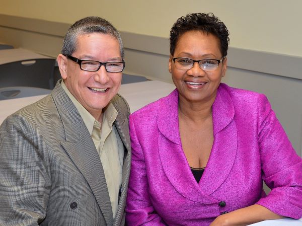 Michener Values in Action winner Jose Jarrin (left; Sick Kids Hospital Clinical Coordinator, Michener Ultrasound Alumni) with Dawna Thomas (Ultrasound Supervisor and Clinical Coordinator at Baycrest, Michener Ultrasound Alumni)