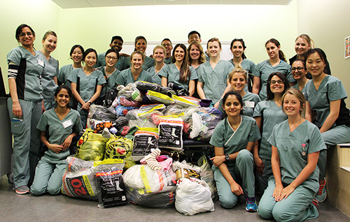 Chiropody class with socks collected for the 2016 Sock Drive