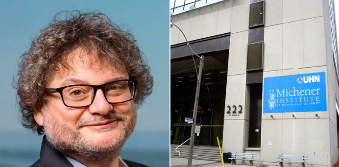 Headshot of Dr. Harvey Weingarten and Michener building