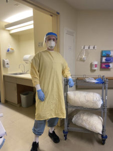 Respiratory Therapy student Alexandra Connolly in Personal Protective Equipment at work