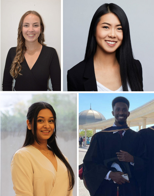 Headshots of Ultrasound students Ahmed Mohamed, Jessica Routhier, Archana Thayanithy and Junesa Wei 