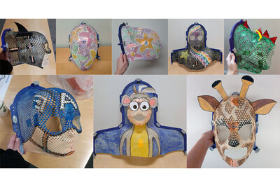 Collage of painted radiation therapy masks
